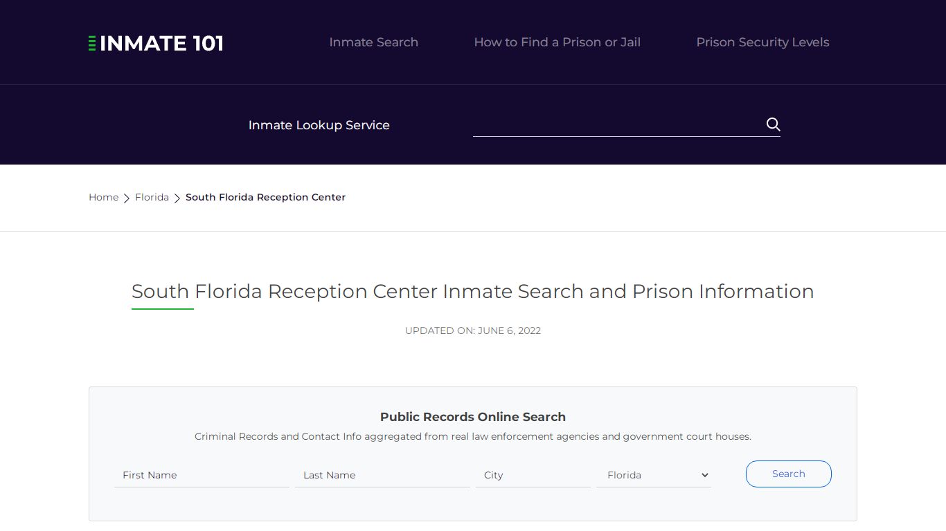South Florida Reception Center Inmate Search, Visitation ...